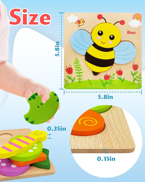 Bekayshad 4 Pack Wooden Puzzles for Toddlers, Animal Jigsaw Toys, Gifts for 1-3 Year Old Boys Girls, Educational