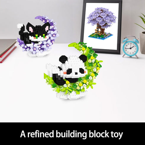 Set,Animal QISHOUTING Mini Panda Building Blocks with Flowers,Flowers Mini Building Micro Building Kits,Home Office