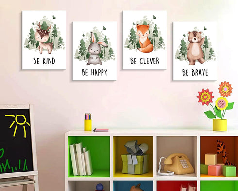4 Set Creoate Kids Room Decor Wall Art, Pieces Cute Animal Picture with Inspirational Quotes Canvas Print Artwork