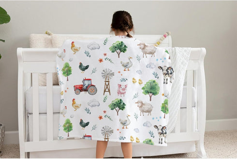SqtmuHLuo 60x80inch Farm Animals Baby Blanket for Boys Girls Neutral Farm Pig Sheep Cow Chicken Duck Newborn Nursery