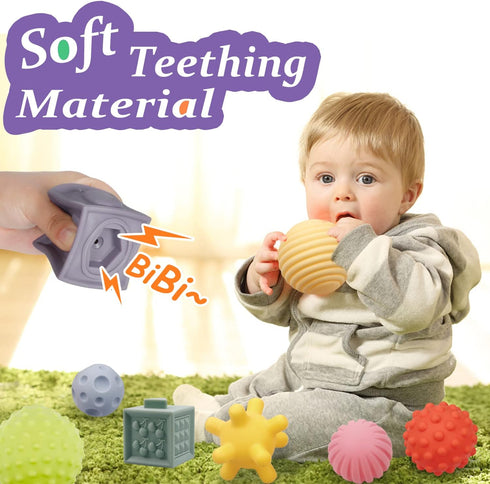 Montessori Toys for Babies, Soft Stacking Building Blocks, Rings, Balls Sets, 3 in 1 Baby Toys Bundle for 6-12 Months,