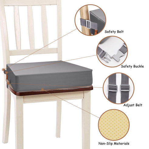 Toddler Booster Seat for Dining Table, PU Washable Double Safe Straps Non-Slip Bottom Booster Seat Dining Toddler