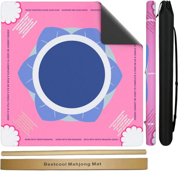 bestcool Neoprene Mahjong Mat with Gold Sparkle Rules for Table, Odorless, Free