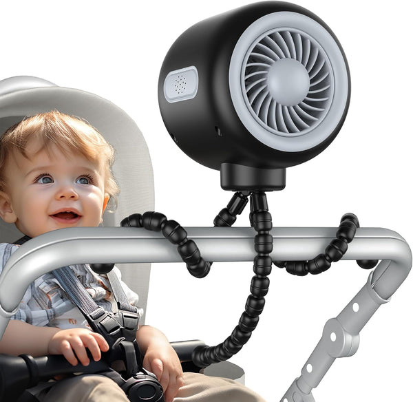 Koonie Portable Stroller Fan with Flexible Tripod, Rechargeable Battery Operated Clip-on Fan for Baby Travel Gear