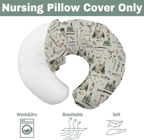 Fishing Hunting Baby Nursing Pillow Covers for Boy Girl Bass Fish Deer Paws Green Trees Nursery Pillowcase