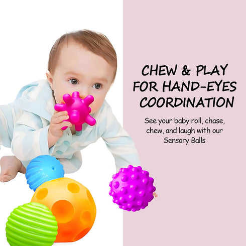 Baby Multi Sensory Toys Gift Set, Textured Massage Balls, BPA Free, 6 Pack for Toddlers 1-3 Months