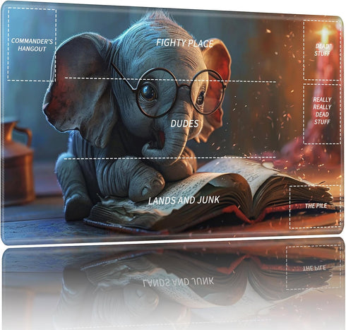 Playmat for MTG, Stitched Card Playmat with Magic Zones for TCG and Board Games, 24 x 14 inches - Reading Elephant