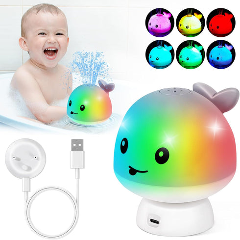2024 Upgraded Baby Whale Bath Toy, Light Up Bath Fountain for Toddlers 1-3, IPX8 Waterproof Sprinkler