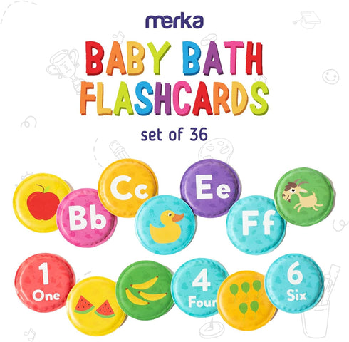 Merka Bath Books for Toddlers - Set of 36 Floating Flashcards with Letters and Numbers for Learning Activities in Bath