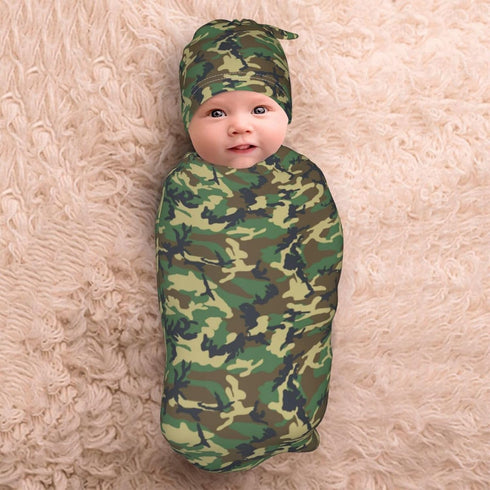 Broiteid Set Camo Green Newborn Swaddle Blanket Baby Stuff Baby Swaddling Blanket with Beanie Soft for Unisex Girls