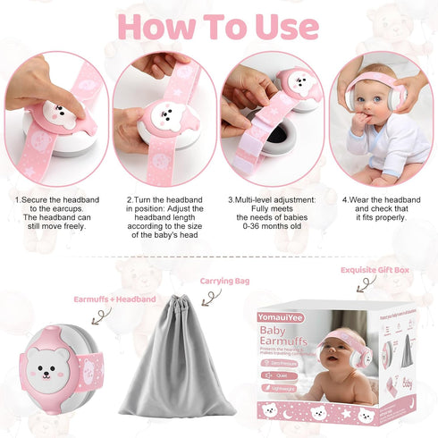 Baby Ear Protection, Bear Baby Headphones Noise Cancelling for Infant Hearing Protection Ages 0-36 Months, 25dB NRR
