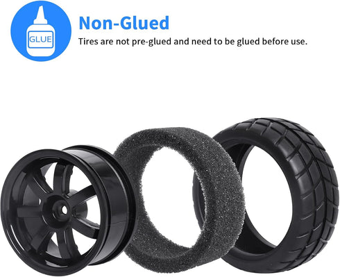 Hobbypark 4Pcs 26mm 1/10 RC Touring Car Tires & 12mm Hex Hub Wheel Rims 7 Spoke Foam Inserts for Redcat Racing HPI Tamiya HSP Exceed