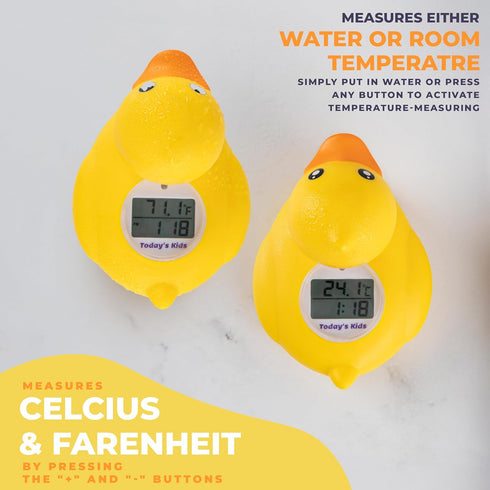 Duck Baby Bath Thermometer & Clock - Fahrenheit & Celsius Baby Bath Essentials - Soft Material Baby Products