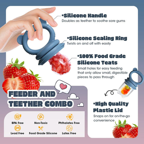 Set, 2 Packs Baby Food Feeder Fruit Feeder & Breastmilk Popsicle Molds Freezer Tray with Lid, Silicone Fruit Feeder