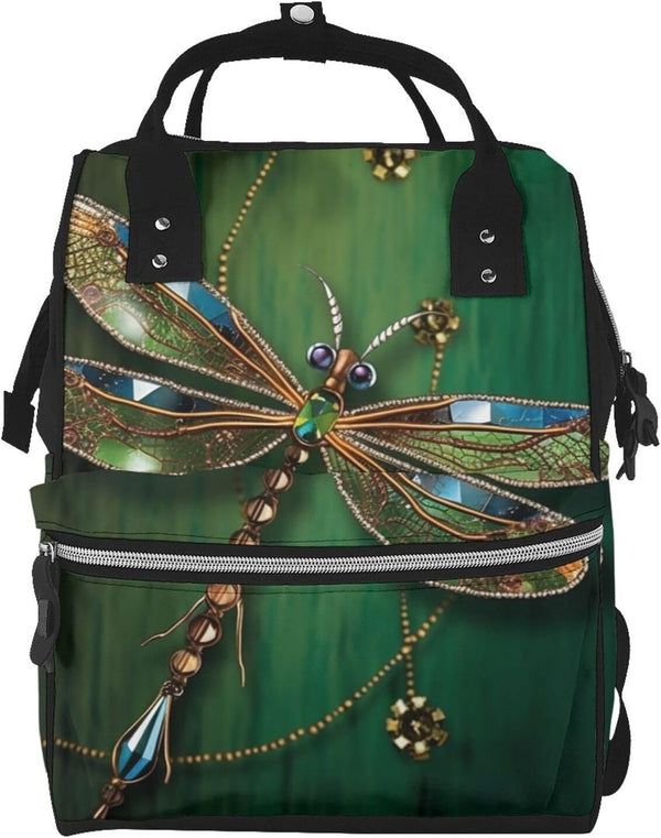 QSMJKLD Jewel dragonfly Diaper Bag with Changing Pad, Pacifier Holder - Multifunction Travel