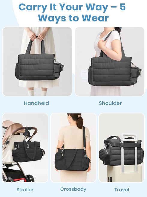 CarryWise Mommy Large Diaper Bag Tote for Women, Crossbody Bag with Waterproof Bult-in Removable Diaper Bag