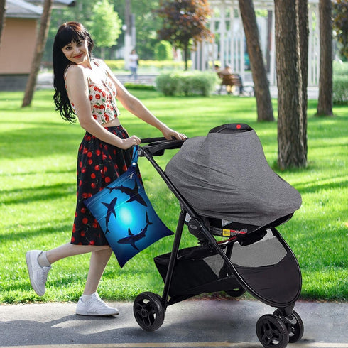 Qilmy 2pcs Sea Shark Wet Dry Bag Waterproof Reusable Baby Cloth Diaper Organizer for Travel, Beach, Stroller, Diapers