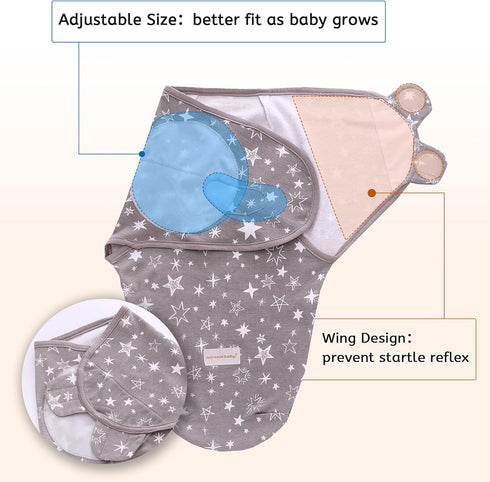 Miracle Baby 3-Pack 100% Swaddle Sack, Cotton Sleep Swaddles Wrap Blankets for Newborns & Infants, Soft & Adjustable