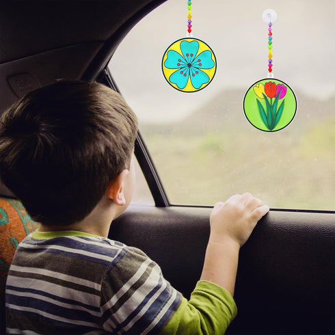 24 Set Winlyn Spring Flower Suncatchers Ornaments Decorations DIY Window Paint Art Kit for Kids Classroom Activities