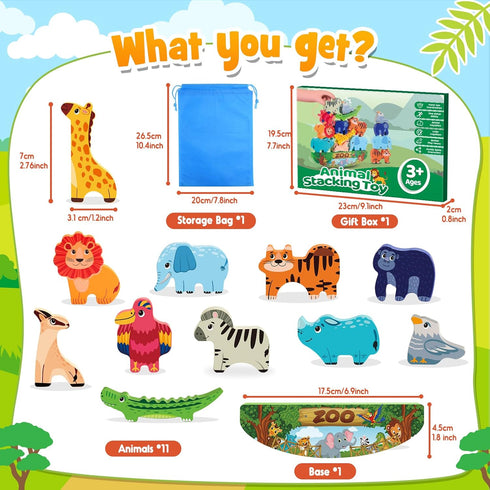 Animals Montessori Toddler Toys for 2-7 Year Old Boys Girls, Wooden Animal Blocks Stacking Toy, Educational Fine Motor