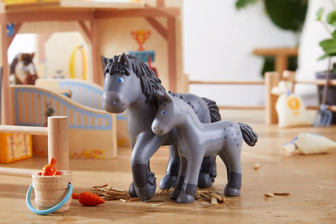 Momma Playset HABA Little Friends and Baby - Cassandra Horse and Cleo Foal Chunky Plastic Farm Animal Toy Figures