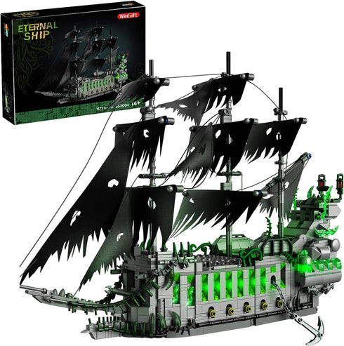 WINGIFT 1573 Pcs Pirate Ship Building Set with LED Light,STEM Ghost Ship
