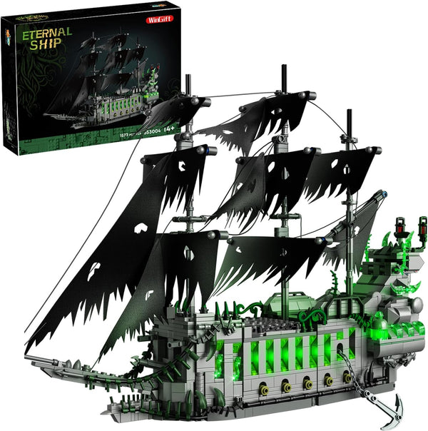 WINGIFT 1573 Pcs Pirate Ship Building Set with LED Light,STEM Ghost Ship