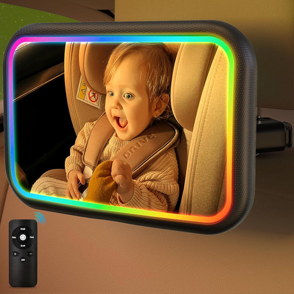 Baby Car Mirror with Light, 7 RGB Light Rear Facing Baby Car