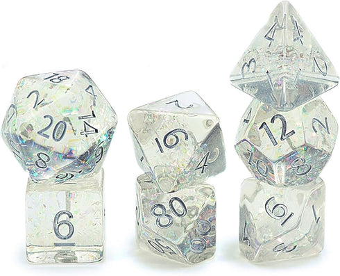 Gate Keeper Games and Dice: Holographic Dice - Unicorn 7pc Set, Transparent Holographic Glitter Swirl