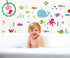 Ocean Fish Wall Decals, Sea Whale Turtle Tropical Creatures Bathroom Stickers, Cartoon Decorative Wall Decal for Kids