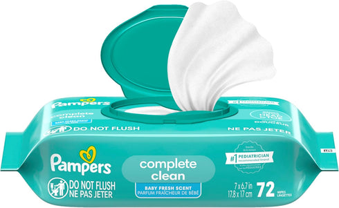 72 (1 Packs) Pampers Baby Wipes, Complete Clean Baby Fresh Scented Wipe, Gently Cleans Head to Toe, Total Flip-Top