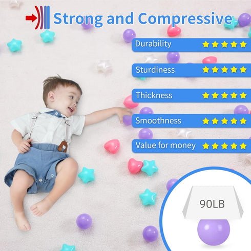 STARBOLO Ball Pit Balls for Kids, Mixed Star Heart Round Crush Proof Plastic Balls for Indoor Outdoor