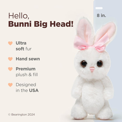 Bearington Bunni Big Head Bunny Plush, 8 Inch White Stuffed Animal