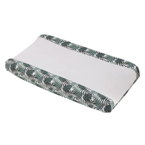 NoJo Jungle Paradise Contoured Changing Pad Cover, Green and Ivory Palm Leaf