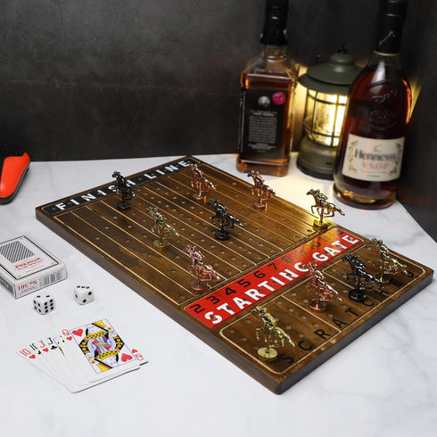 11 2 2 HOROW Horse Racing Game - Wooden Horse Race Board Game with Luxury Metal Horses Dice and Cardsfor Kentucky Derby