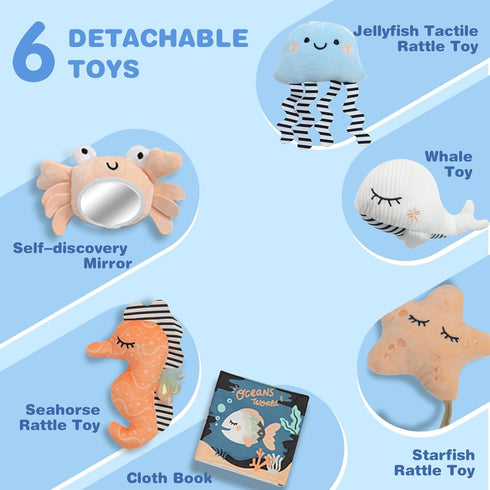 Tummy 6 0-6 Baby Play Mat, Oversize Shell Time Mat with Detachable Baby Activity Toys, Baby Gyms & Playmats for Babies