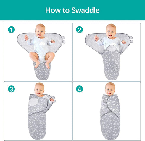 0-3 4 Pack Biloban Baby Swaddles Months for Boy & Girl, Cotton Swaddle Blanket, Newborn Essentials, Lovely Grey Print