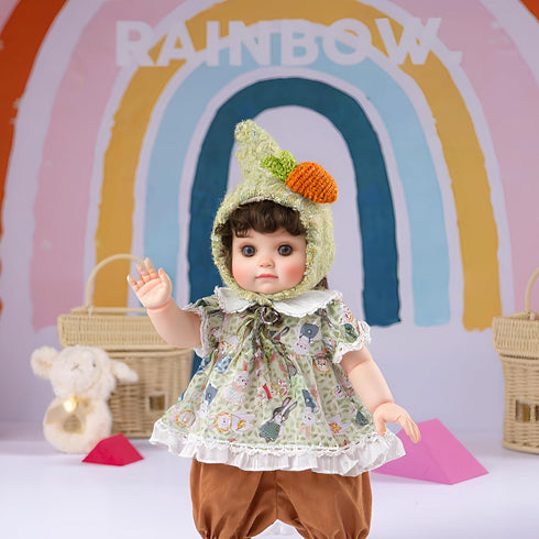 18inch 3+Years Reborn Baby Doll, Lifelike Realistic Baby Doll with Green Carrot Hat and Cute Outfit, Soft Vinyl Doll