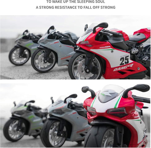 Pull Back Motorcycle Model - 1:12 Scale Toy Motorcycle with Light and Music Gift for Children (Red) Boys and Girls