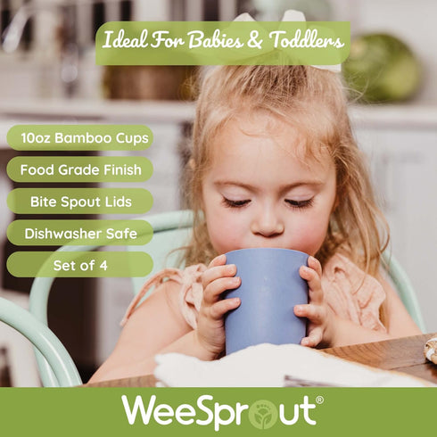 WeeSprout Bamboo Grow-With-Me Sippy Cups with Lids, 10 oz Set of Four, Dishwasher Safe