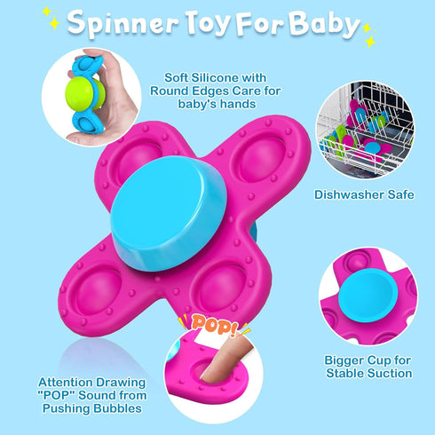 Suction Cup Spinner Toys for 1 Year Old, 3PCS Spinning Toys for Toddlers 1-3, Sensory Bath Travel Toys