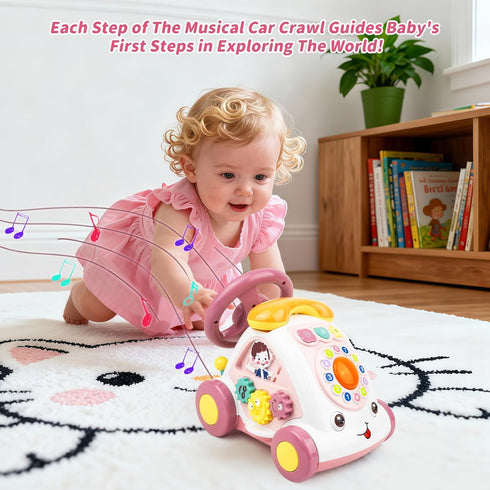 1+ Love&Mini Baby Musical Toys for Girls - Crawling Steering Wheel Toys with Car, Telephone, Lights & Sounds