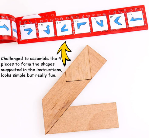 Wood T Shape Puzzle, 4 Pieces Brain Teaser Toy for Kids & Adults, Advanced Level Gift