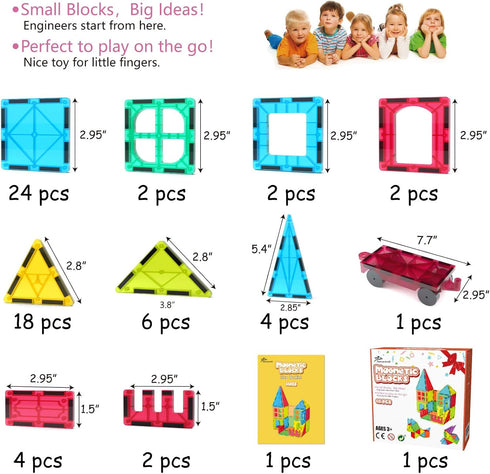 Jasonwell 65pcs Magnetic Tiles Building Blocks Set for Boys Girls, Educational Magnet Construction Kit, STEM Toys for