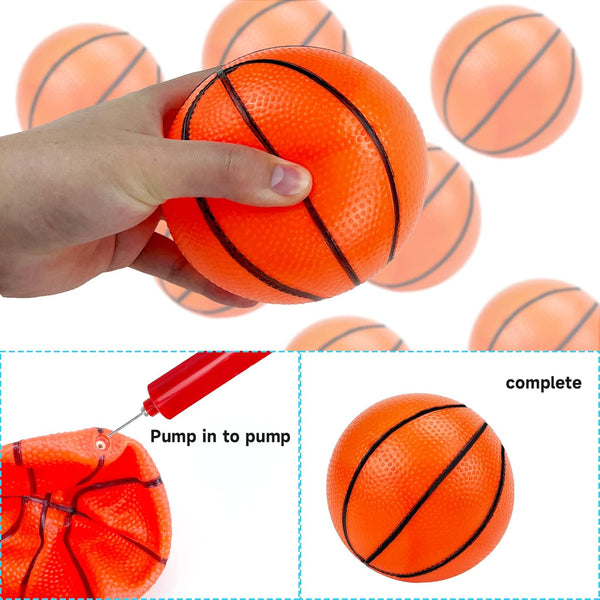Hymaz 12 Pack 4 Inch Mini Basketballs for Kids, Rubber Inflatable Balls with Pump for Sports Party Favors