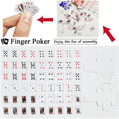Mini Playing Cards Pack of 10 Decks - Finger Poker Miniature Poker Set for Travel Games