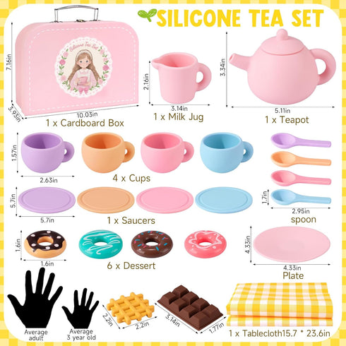 Set Set 2-5 iAOVUEBY Silicone Tea for Toddlers, Tea Party for Little Girls, Kids Pretend Role Play Kitchen Toys
