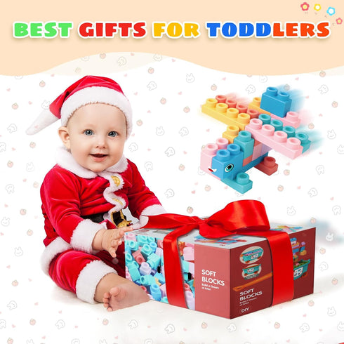 Large Particle Soft Building Block Toys with Storage Box for Toddlers Aged 18 Months to 6 Years (81P)