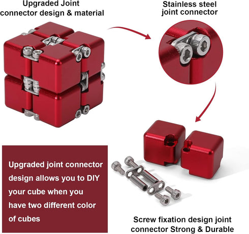 Aluminum Alloy Metal Infinity Cube Fidget Toy, 6 Colors, Handheld Desk Toy with Cool Case for Stress Relief