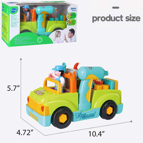 Toddler Tool Set Toy Trucks, Kids Mechanic Workbench with Electric Drill for 2 Year Old Boys